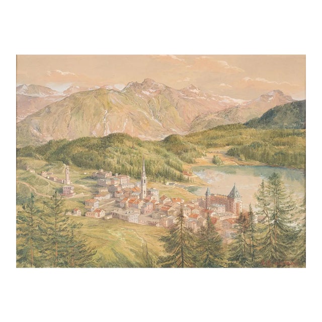 View of Sankt Moritz - Original Watercolor on paper by H. B. Wieland - 1900/1920 1900-1920 For Sale