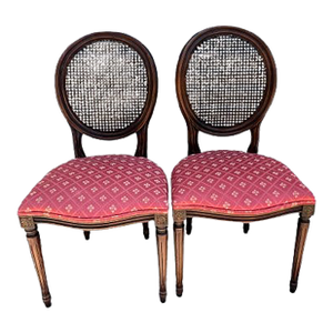 1970s Louis XVI Style Cane Back, Oval Back and Upholstered Seats- a Pair