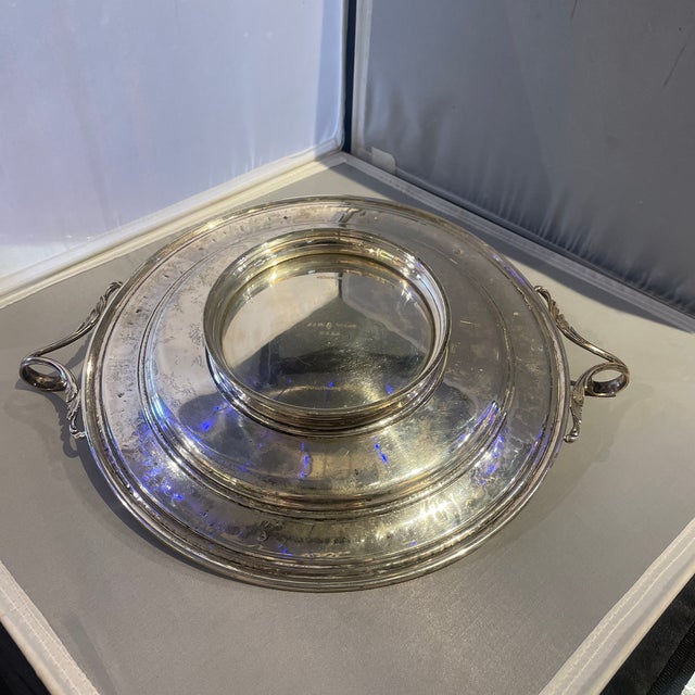 Handled Sterling silver serving dish by JS company in Wedgewood pattern Circa mid 19th century Marked on bottom -see photos