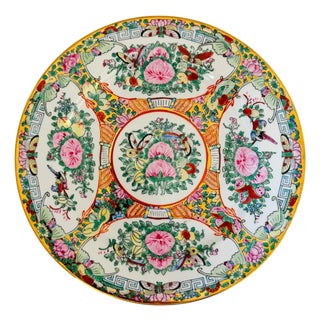 Vintage Famille Rose Hand-Painted Canton Porcelain Plate For Sale