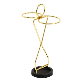 Mid-Century Modern Umbrella Stand in Brass and Black Cast Iron Base, 1950s For Sale