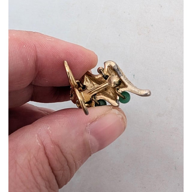 Vintage 1964 Napier Book Piece Goldtone Faux-Jade Clip Earrings- 2 Pieces For Sale - Image 11 of 11