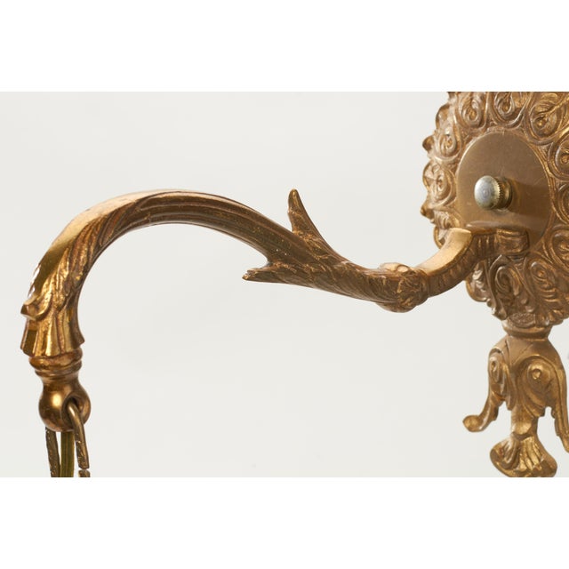 English Vintage Ornate Brass Wall Sconce Antique Milk Glass Globe For Sale - Image 3 of 4