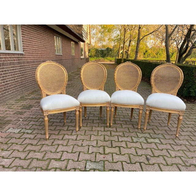1970s French Artisan Louis XVI Gold Beech Cane Dining Chairs-Set of 4 Pc For Sale - Image 18 of 18