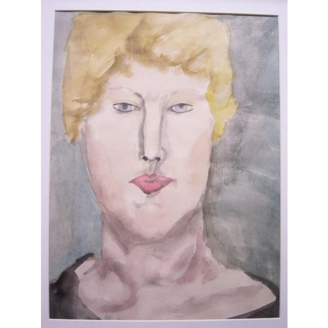 Modern Vintage Watercolor Painting Woman For Sale - Image 3 of 6