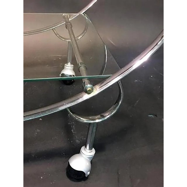 Art Deco Chrome Oval Tubular Design Double Tier Bar Cart For Sale - Image 4 of 9