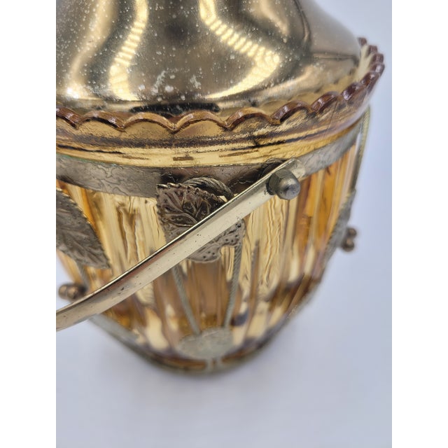 Mid 20th Century Japanese Amber Optic Glass Musical Biscuit Jar With Grape Leaf Filigree For Sale - Image 12 of 12