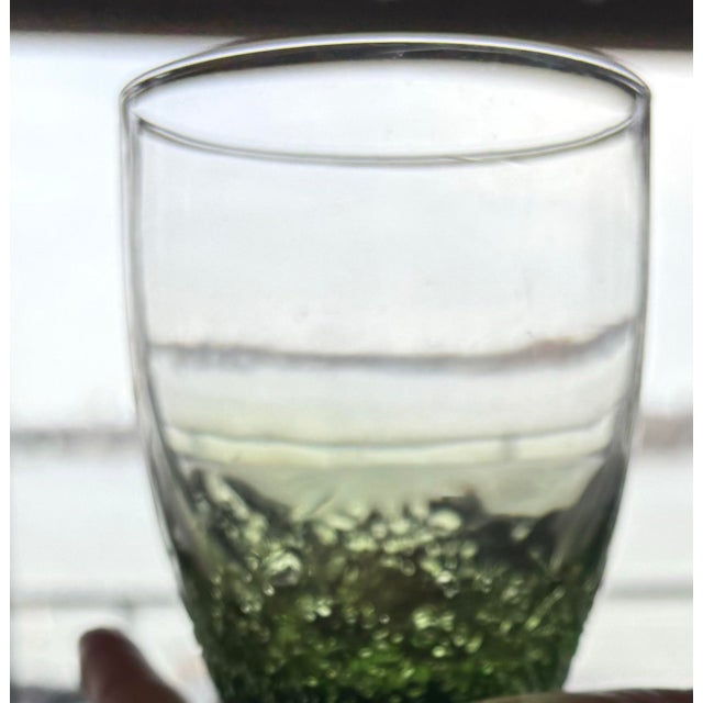 Murano Mid 20th Century Hand-Blown Green Art Glass Tumblers With Controlled Bubble Base - a Pair For Sale - Image 4 of 8