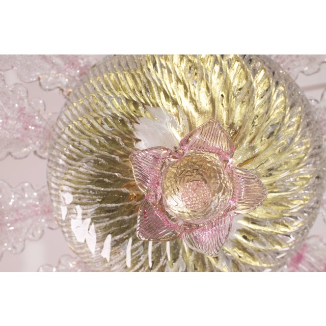 Italian Pink Murano Glass Leave Ceiling Light or Chandelier, 1970s For Sale - Image 3 of 12