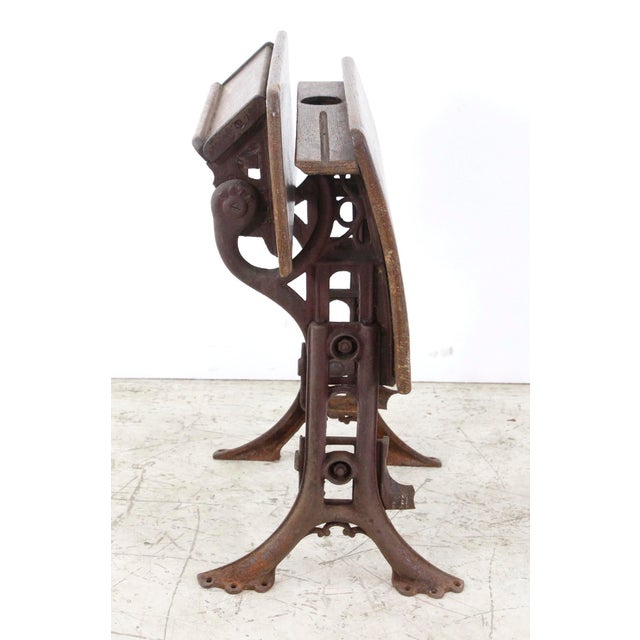 Antique Folding School Row Desk With Cast Iron Legs For Sale - Image 6 of 8