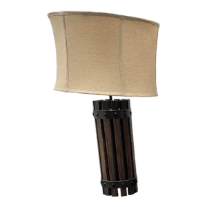 Mid Century Rustic Style Table Lamp Wood With Linen Drum Lamp Shade Table Lamps McM Rustic