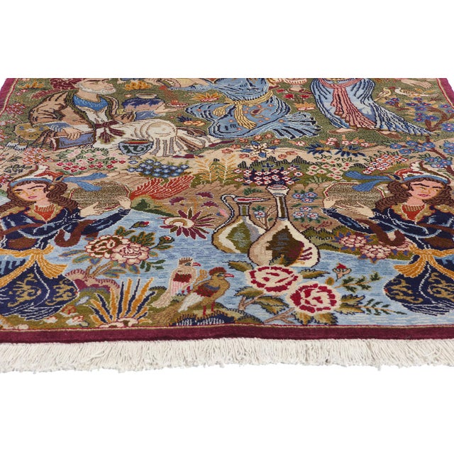 Vintage Persian Mashhad Omar Khayyam Pictorial Rug - 03'10 X 06'09 For Sale - Image 4 of 9