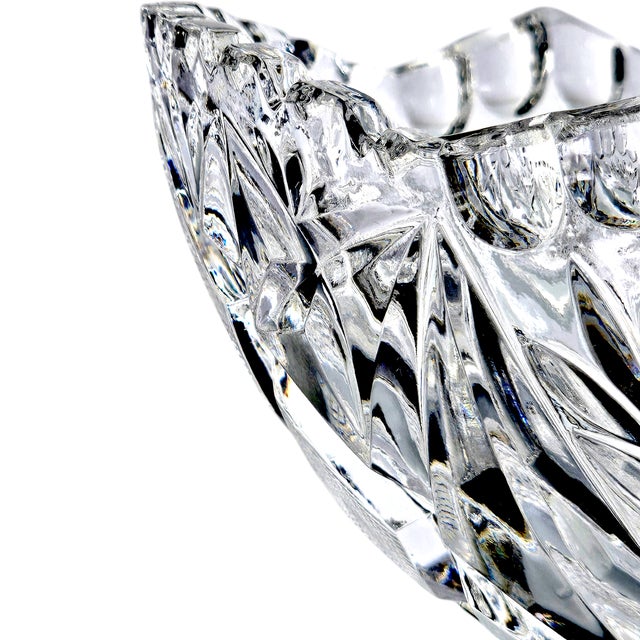 German Crystal Footed Bowl Dish Saw Tooth Star Etched 10" For Sale - Image 4 of 7