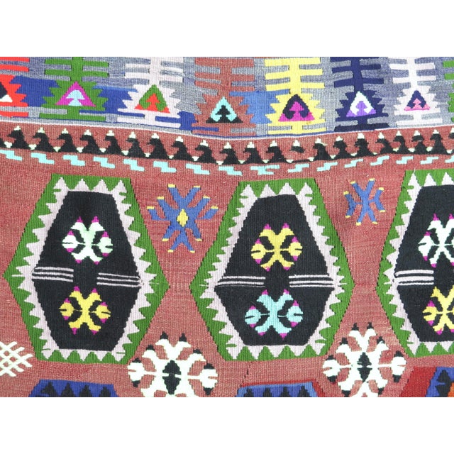 Mid 20th Century Multicolor 1960s Handwoven Boho Turkish Kilim Area Rug For Sale - Image 9 of 10