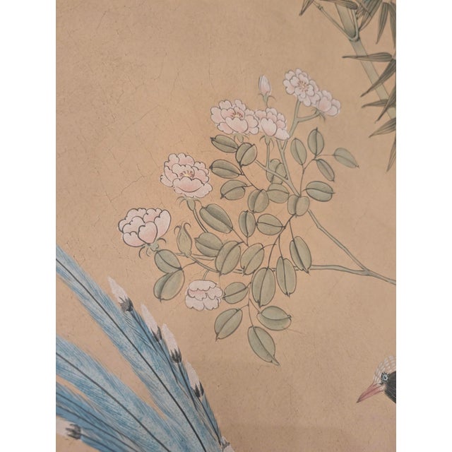 Chinoiserie Large Chinoiserie Style Hand-Painted Panel on Wood With Birds & Bamboo For Sale - Image 3 of 11