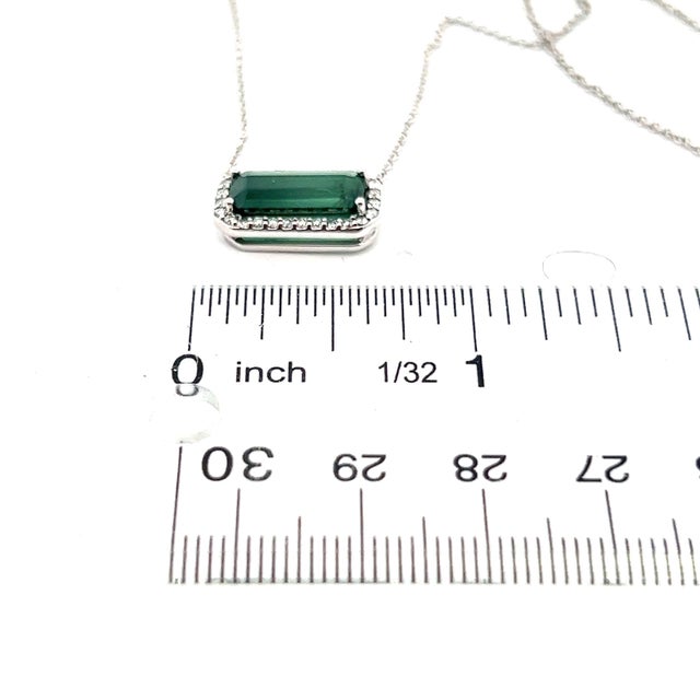 Natural Tourmaline Diamond Pendant Necklace 18" 14k W Gold 3.51 TCW Certified For Sale - Image 9 of 10