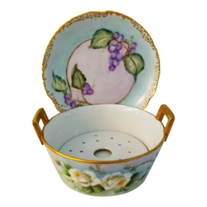 Vintage Porcelain Floral Berry Bowl/Butter Bowl & Underplate