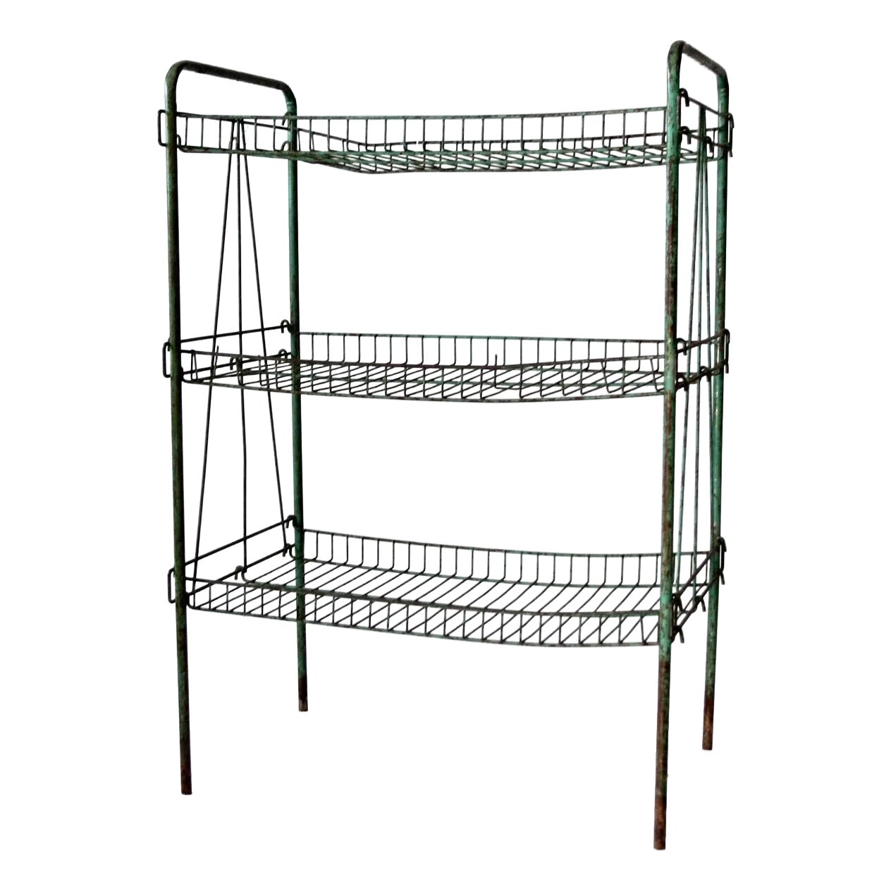 Vintage Industrial Green Metal Wire Shelf Rack | Chairish
