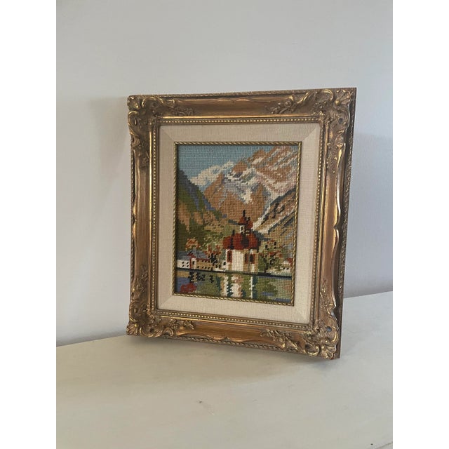 Tan Framed and Signed Needlepoint For Sale - Image 8 of 9
