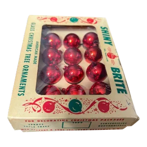 Vintage Red Shiny Brite Feather Tree Ornaments, Original Box - Set of 12