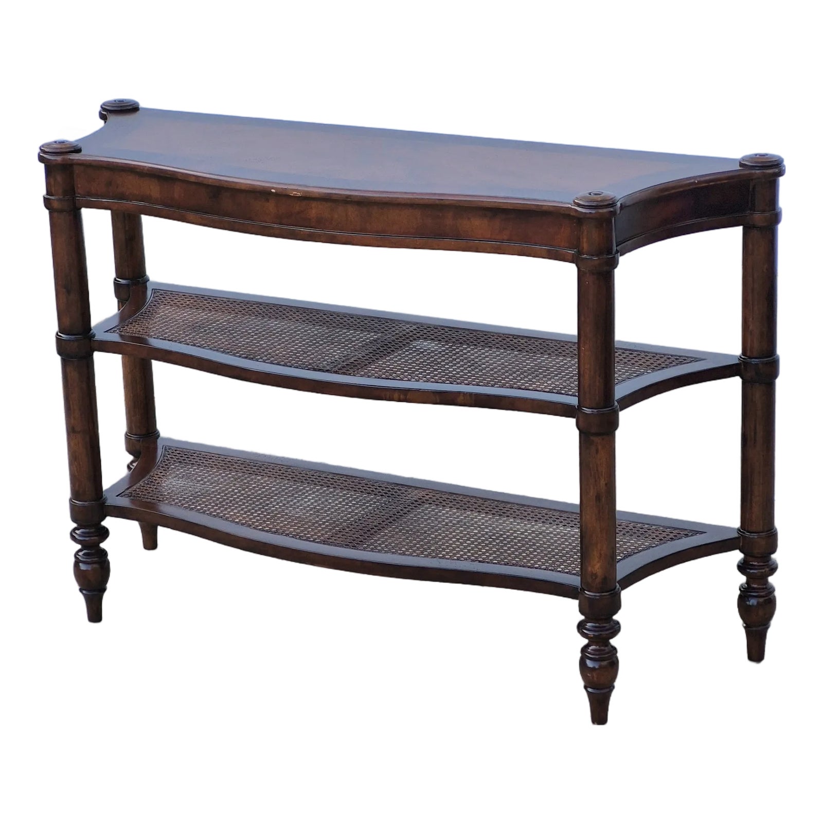 Late 20th Century British Colonial Regency Style Mahogany & Cane Tiered ...