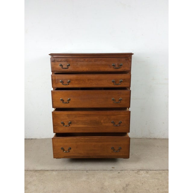Mid Century Colonial Revival Highboy Dresser With Stow Away Writing Desk For Sale - Image 11 of 12