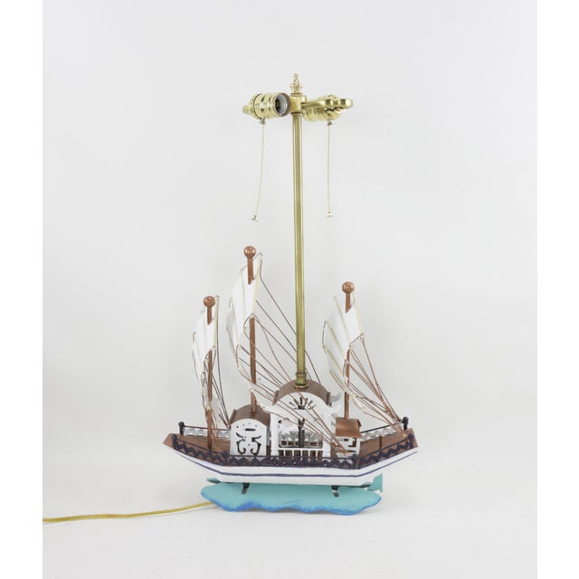 2020s Hand-Made Vintage Iron Sailing Ship. Used Brass Fittings to Fix It Into a Table Lamp. For Sale - Image 5 of 8