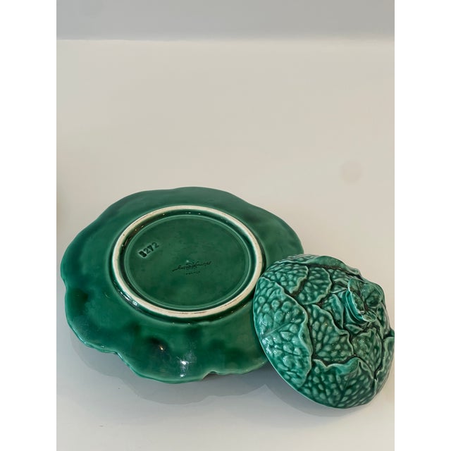 Pair Majolica Covered Tureens Green Cabbage , by Sarreguemines For Sale - Image 9 of 12