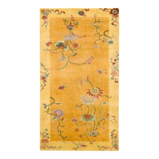 Contemporary Chinese Deco Style Gold & Coral Wool Runner by Rug & Kilim, India For Sale