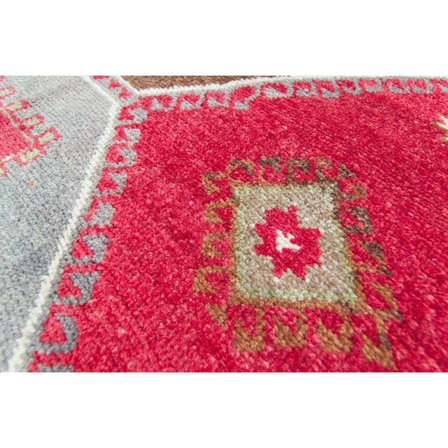 Contemporary 1950s Vintage Red Lake Van Geometric Wool Wide Hand Knotted Runner For Sale - Image 3 of 11