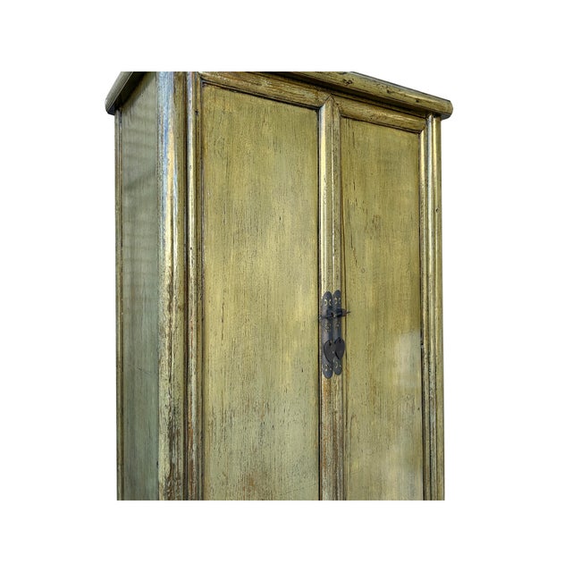 2000 - 2009 Oriental Distressed Light Olive Green Tall Narrow Noodle Cabinet Armoire For Sale - Image 5 of 5