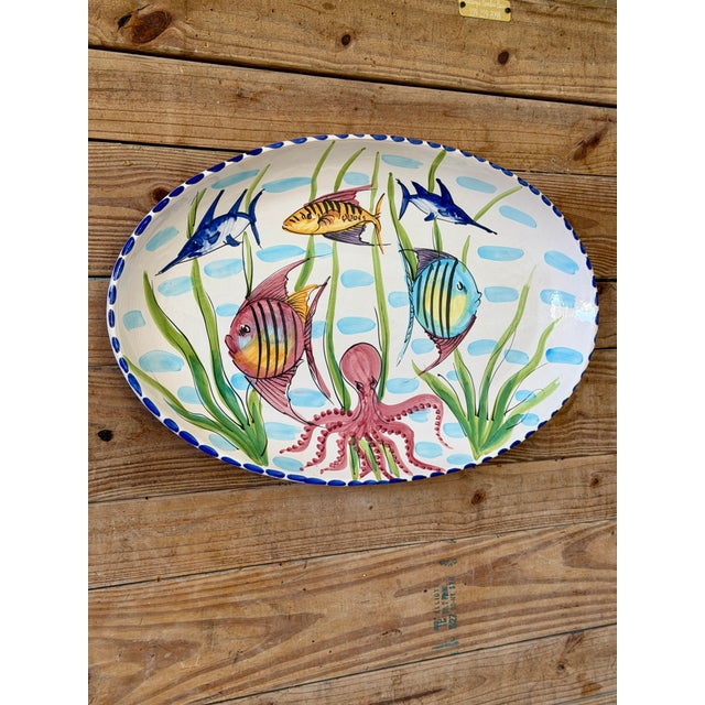 Vietri Al Mare Italian Hand-Painted Coastal Sea Life Majolica Oval Wall Platter For Sale - Image 12 of 12