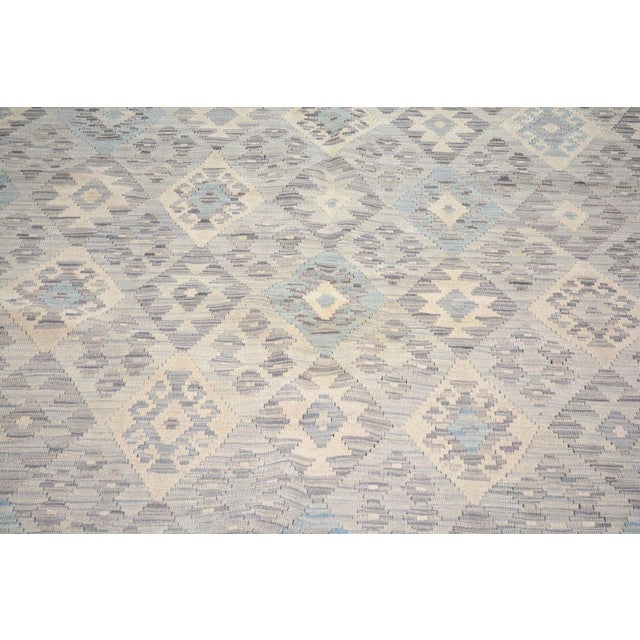 Vintage Afghan Maimana hand woven kilim with natural colors,organic wool and geometric pattern.