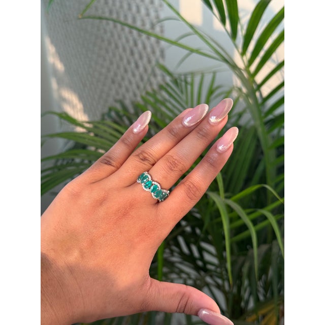 Not Yet Made - Made To Order Modern 2.91ct Pear Cut Emerald & Diamond 14k Gold Half Eternity Band Ring Size 5.5 For Sale - Image 5 of 16