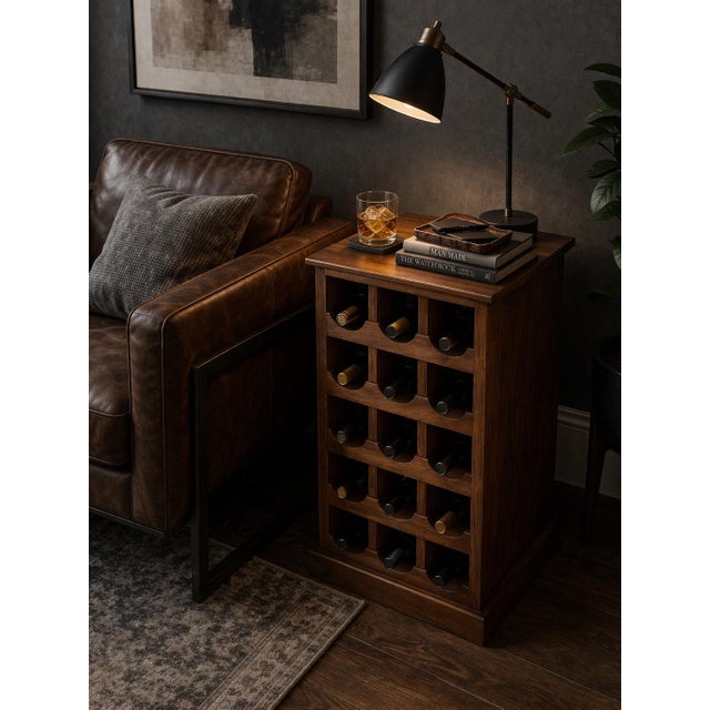 Vintage Solid Wood Narrow Wine Storage Cabinet / 12-Bottle Vertical Rack Console (Accent Table, Entryway or End Table) – 34” H × 16” W × 12” D For Sale - Image 4 of 6