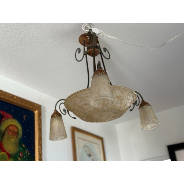 Traditional Vintage Cast Glass Chandelier For Sale - Image 3 of 12