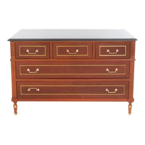 Mahogany Wood & Marble Top Drawer Chest