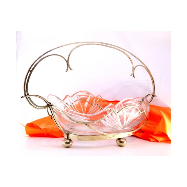 Fruit Bowl Centerpiece with Silver Structure, Cut Glass Core and Ball-Shaped Feet For Sale - Image 6 of 6