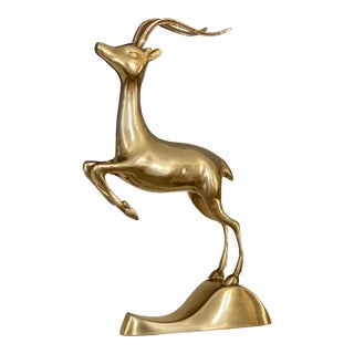 Mid Century Brass Galloping Gazelle- Vintage Brass Shelf Decor For Sale