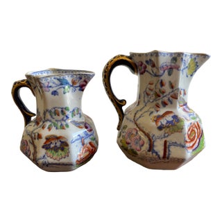 Two Early 19th Century Mason's Patent Ironstone China Pitchers Hydra Handles For Sale