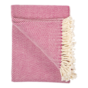 Super Soft Merino Sofa Throw Blanket, Red Orchid Diagonals Fringe Contemporary Bellani Wool