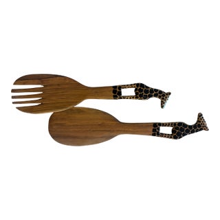 Wooden Salad Servers in the Shape of Giraffes For Sale