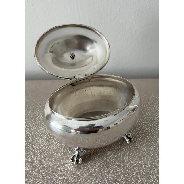 Silver Plate Hinged Oval Box on Claw Feet For Sale - Image 9 of 10