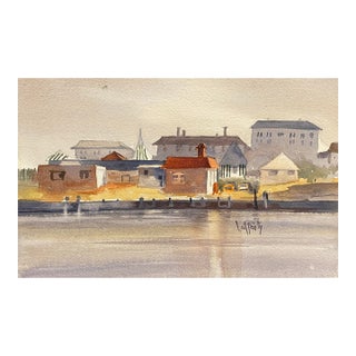 Coastal Watercolor Painting by Lafferty For Sale