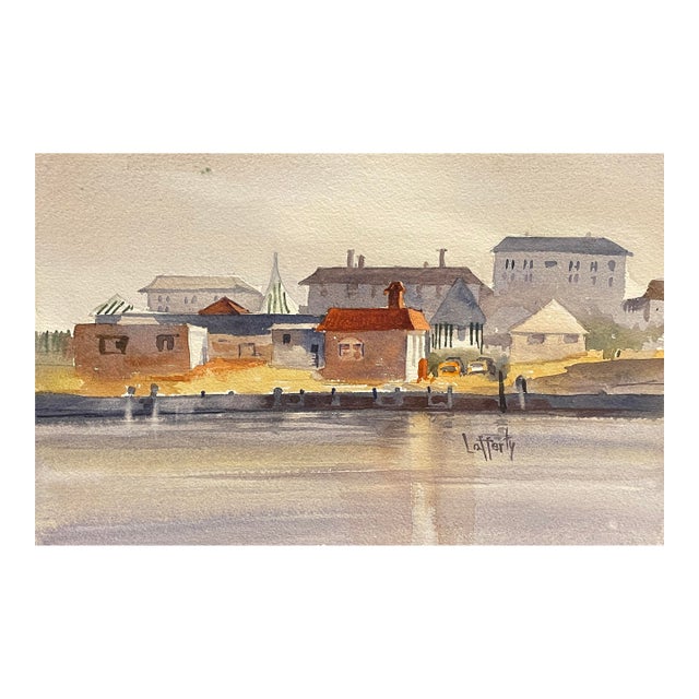 Coastal Watercolor Painting by Lafferty For Sale