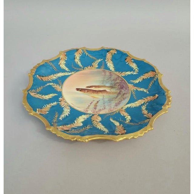 Limoges, France French Limoges Hand-Painted Fish Plate With Gilt Rim, Circa Early 20th C. For Sale - Image 4 of 8