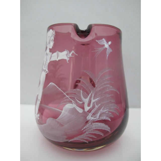 Mary Gregory Czech Red Glass Enamel Figural Painted Creamer Pitcher & Sugar Bowl For Sale - Image 9 of 16