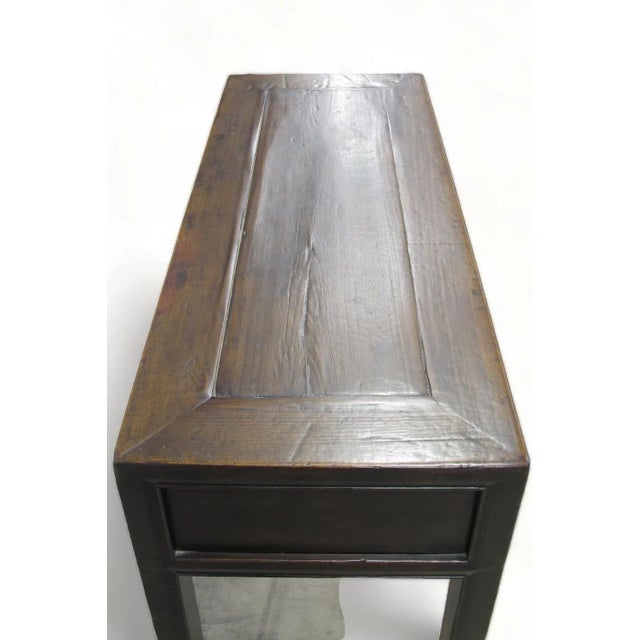 Antique Asian 3-Drawer Dark Brown Elm Console Table For Sale - Image 11 of 11