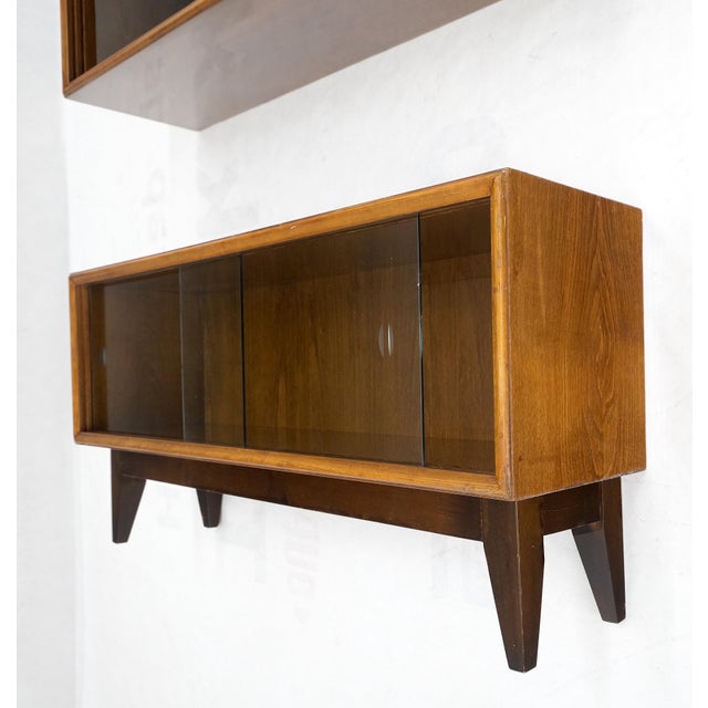 Wood Mid-Century Modern Sliding Glass Doors 4 Bays Stacking or Hanging Bookcase For Sale - Image 7 of 17