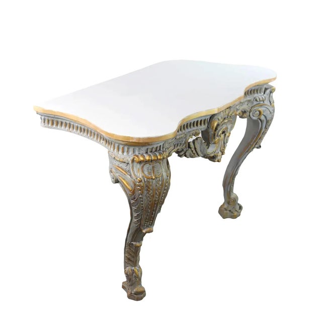 Oyster Gray Vintage, Exquisitely Crafted Medieval French Louis XV-style Entryway Table For Sale - Image 8 of 11